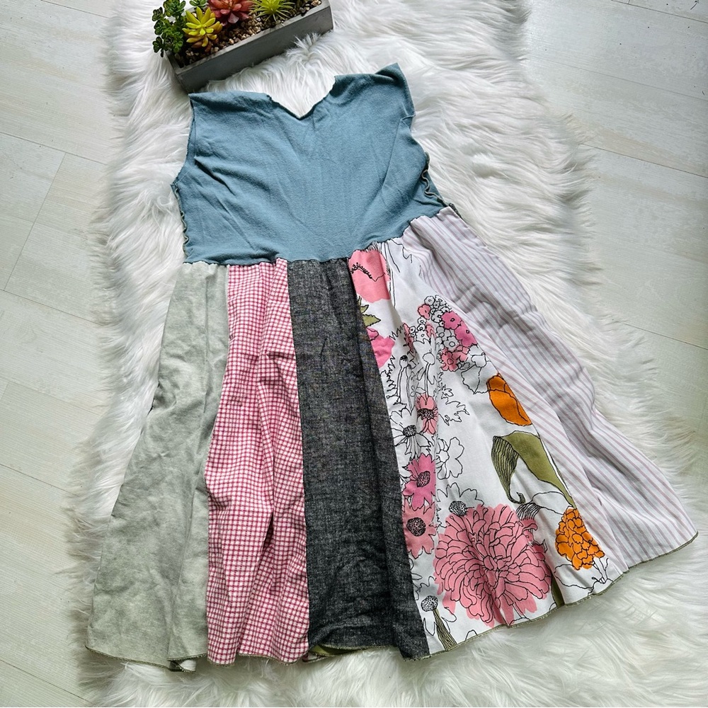 Patchwork Sleeveless Raw Edge Exposed Stitch Bohemian Dress, 7X - Picture 6 of 7